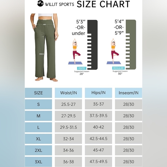 Willit Women Wide Leg Yoga Pants  2 sides  Pockets Stretch Loose Pants Black - Picture 4 of 6